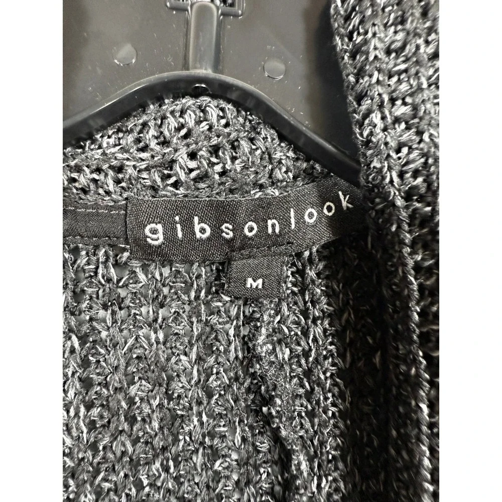 Gibsonlook Open Front Knit Cardigan Sweater Charcoal Gray Medium Officecore - Picture 3 of 14